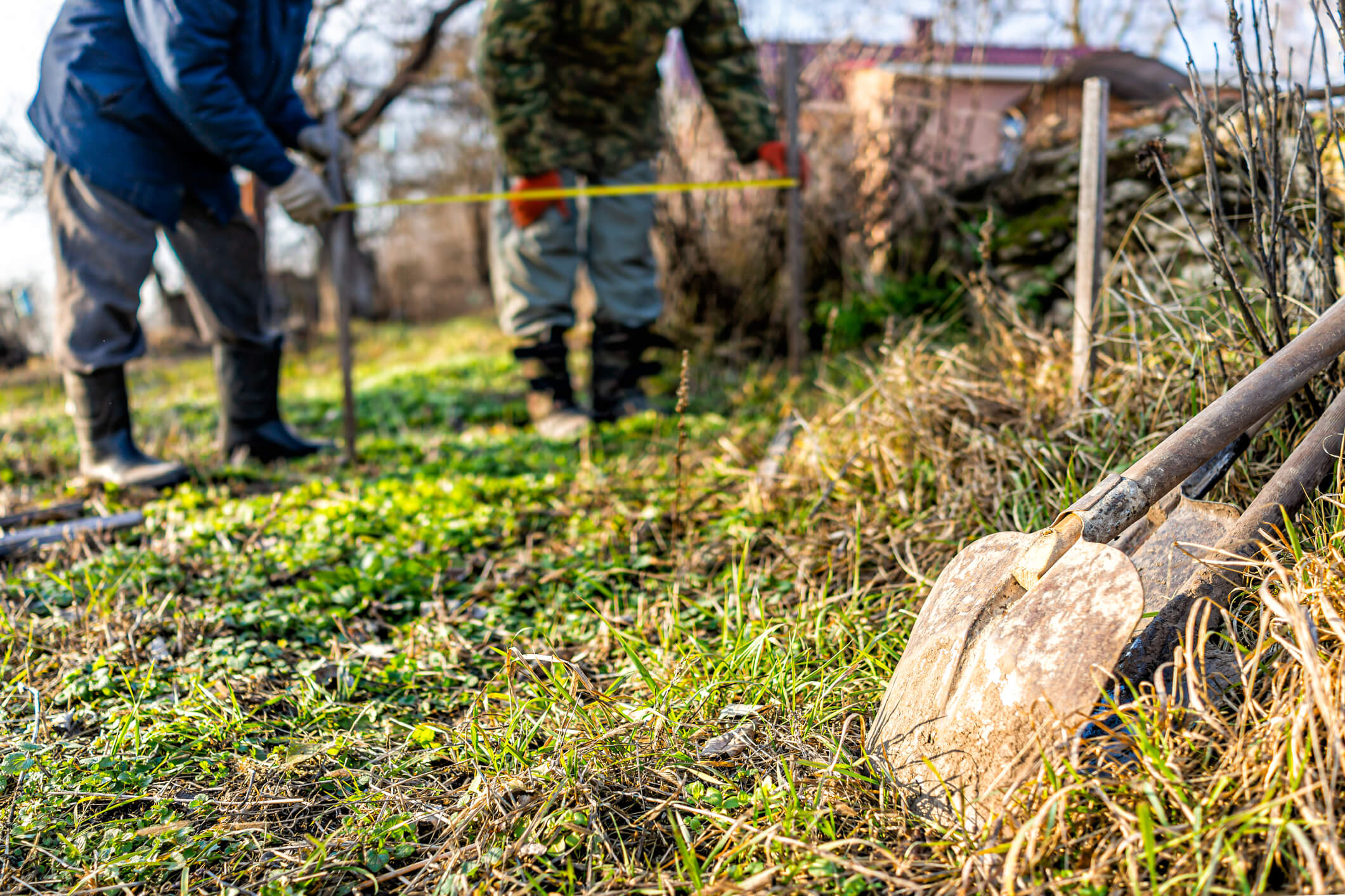 Measuring from the edge of the property line to the potential shed placement.