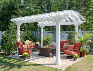 10’ x 14’ Arcadian Vinyl Amish Pergola Standard With Slated Roof, And Square Posts