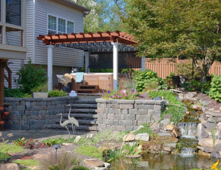 10’ x 14’ Artisan Style Wooden Amish Pergola With 10” Columns, Mahogany Stain, and EZ Shade Curtain