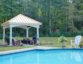 10’ x 10’ White Vinyl Hampton Backyard Pavilion Shown With Copper Roof