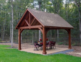 10’ x 14’ Alpine Cedar Wood Pavilion Shown With Canyon Brown Stain and Asphalt Shingles