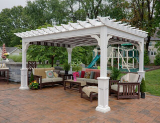 10’x14′ Traditional White Vinyl Pergola With Superior Posts and EZ Shade System