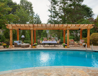 10’ x 32’ Artisan Style Wooden Amish Pergola With Cedar Columns