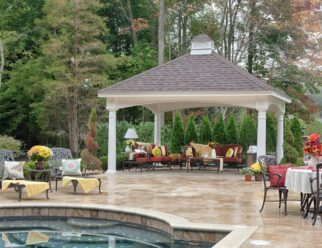 10’ x 14’ White Vinyl Hampton Pavilion Shown With Cupola, and Asphalt Shingles