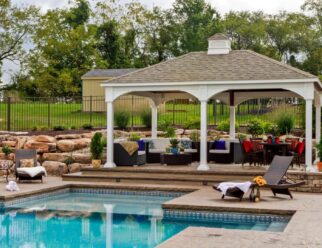 12’ x 20’ Traditional White Vinyl Pavilion with Cupola and Asphalt Shingles