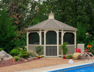 14' Poolside Octagon Country Style Tan Vinyl Gazebo With Screens
