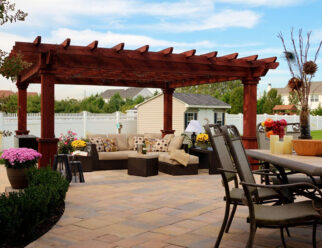 14′ x 14′ Artisan Pergola Shown With Mahogany Stain and Superior Posts