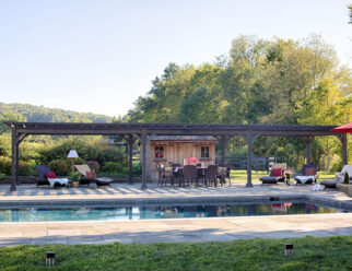 14’x48′ Traditional Wood Pergola With Cinder Stain