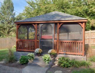 16×16 Rectangular Dutch Style Wood Gazebo Shown With No Top Spindles Screens