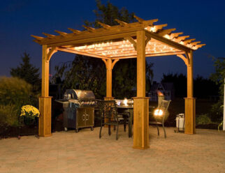10’ x 10’ Traditional Wooden Amish Pergola With Superior Posts, Cedar Stain