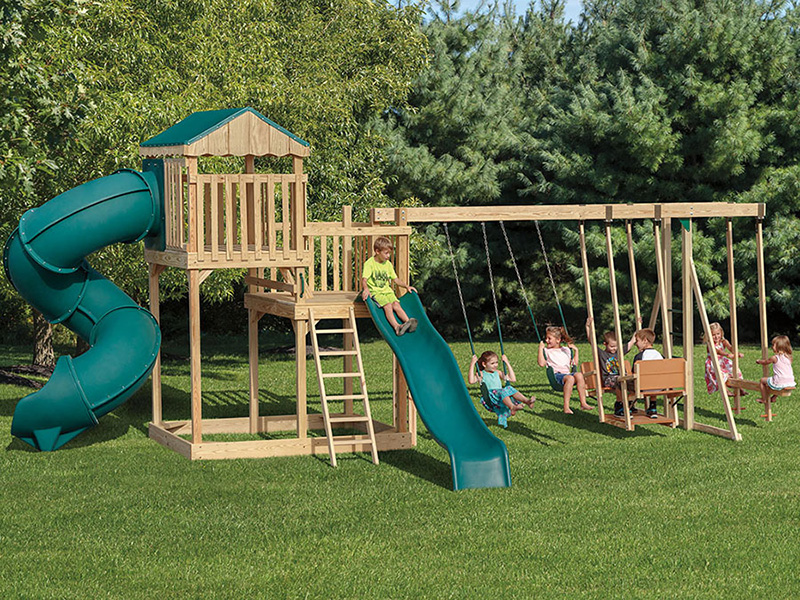 swing set with tunnel slide