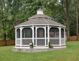 20′ Dodecagon, Country Style, White Vinyl Gazebo, 5×5 Posts, Screens, Pagoda Roof, Cupola