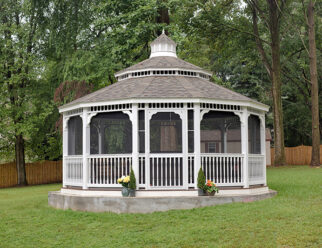 20′ Dodecagon Country Style White Vinyl Gazebo In A Backyard