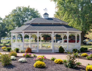 20'x28' Oval Colonial Style White Vinyl Gazebo With Pago Style Roof And Cupola