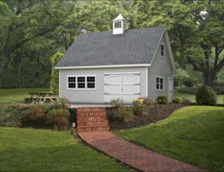 Two Story Grey Vinyl Elite A-Frame Backyard Barn With White Swing Out Doors