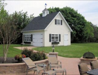 White Vinyl Two Story Elite A-Frame Backyard Barn With Window Boxes And White Swing Out Doors