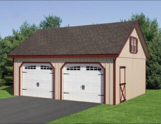 Timber Frame Detached Garage With Red Wood Trim