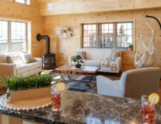 Cozy Living Area in the 28×52 Mountaineer Deluxe Cabin