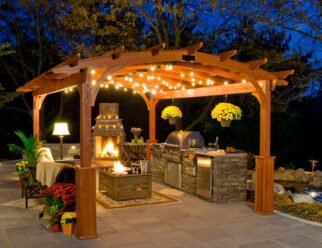 12’ x 17’ Hearthside Pergola With Superior Posts, Canyon Brown Stain