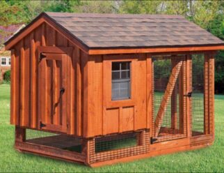 COMBINATION 5’ x 7’ A-FRAME COOP The Combination series boasts a hen house with an attached chicken run to allow the chickens a safe place to scratch.