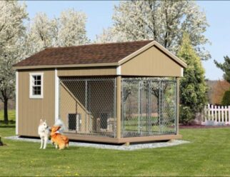 8x14 Wooden Outdoor Double Dog Kennel