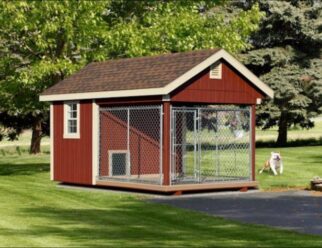 8x12 Elite Red Wooden Outdoor Dog Kennel