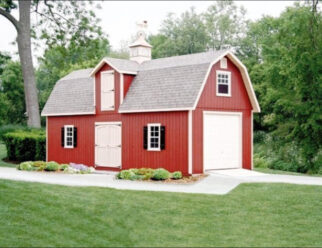 Two Story Red Wood Elite Dutch Big Barn With White Single Car Garage