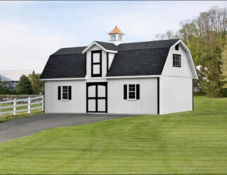 Two Story White Vinyl Elite Dutch Big Barn With Black Accents And Copper Weathervane