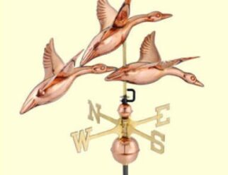 #657P 3-Geese in Flight, Dimensions: 28"L x 14"H x 20"W (wingspan) Polished Copper