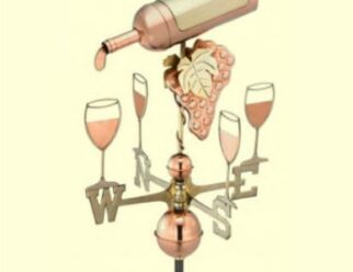 #917P Wine Bottle & GlassesFigure: 15"L x 15"H x 4"W Directionals:18"L x 10"H x 18" WPolished Copper