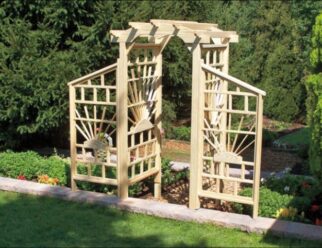 ARB13 Sundays 36” Round Top Arbor Shown with Optional Wing Panels 42” Deep ~ 98” Wide