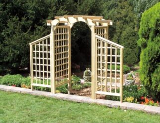 ARB14 Twilight 48” Round Top Arbor Shown with Optional Wing Panels 42” Deep ~ 110” Wide