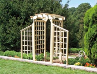 ARB15 Starburst 36” Round Top Arbor Shown with Optional Wing Panels 42” Deep ~ 98” Wide