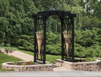 ARB11 Summer Breeze 48” Round Top Arbor 48” Wide Opening ~ Shown in Black and Light Oak Poly 42” Deep ~ 54” Wide
