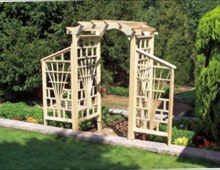 ARB11 Summer Breeze 48” Round Top Arbor Shown with Optional Wing Panels 42” Deep ~ 110” Wide