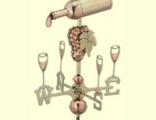 #8843P Wine Bottlew/ Glasses - Dimensions: 9"L x 9"H x 3"W - Directionals: 11"L x 6.5"H (Polished Copper)