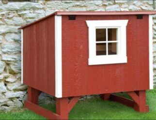 Red wood 3'x4' Amish lean-to Chicken Coop with window and white accents