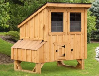 Natural wood 4'x5' Amish Lean-To Chicken Coop with two windows, and side feed box