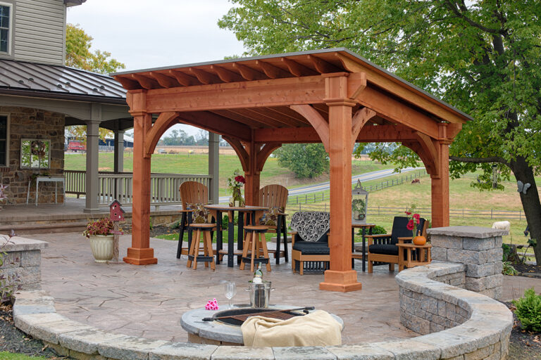 Cedar Wood 10 x 14 Santa Fe Pavilion In Backyard Patio