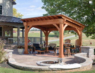 Pine Wood 10 x 14 Santa Fe Pavilion In Backyard Patio