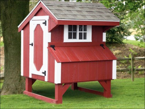 QUAKER 3’ x 4’ CHICKEN COOP The Quaker hen house series has a distinctive roof line over hang that is inspired by century old barn styles. This style maximizes head space in the interior.