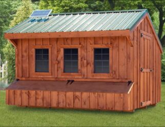 QUAKER 7’ x 12’ CHICKEN COOP The Quaker hen house series has a distinctive roof line over hang that is inspired by century old barn styles. This style maximizes head space in the interior.