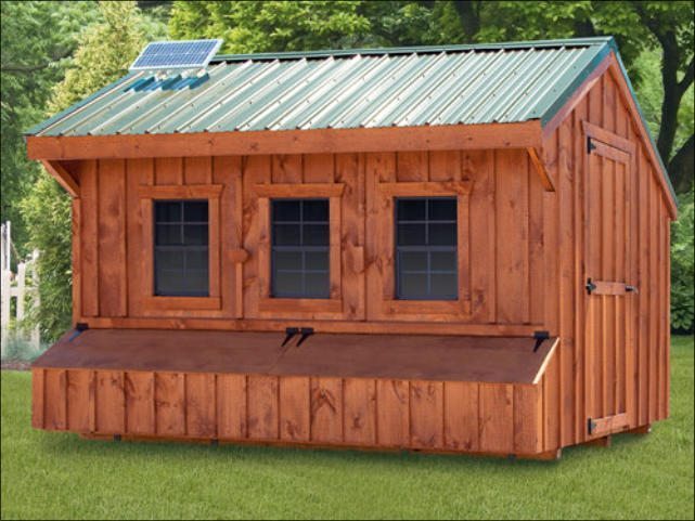 QUAKER 7’ x 12’ CHICKEN COOP The Quaker hen house series has a distinctive roof line over hang that is inspired by century old barn styles. This style maximizes head space in the interior.