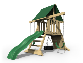 Summit 10'x13' Playset with 66"x40"x4' Tower, Tarp Roof, Tire Swing, Ladder, Rock Climbing Wall, 8' Wave Slide, 2-Position 7' High Swing Beam, 2 Belt Swings, & (4) Anchors -- Comes in Canyon Brown Stain or Unstained