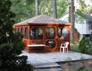 12’ x 20’ Wood Rectangle Gazebo Shown with Screen Package, Cedar Stain, Asphalt Shingles