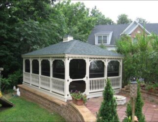 12’ x 20’ Wood Rectangle Gazebo Shown with New England Style, Cupola Vinylite Windows, Electric Package, Painted Ivory, Asphalt Shingles