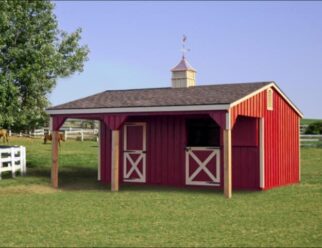 Wooden Red Shed Row Two Stall Horse Barn