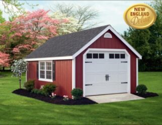 Red Deluxe One Car Classic Garage With White Garage Door