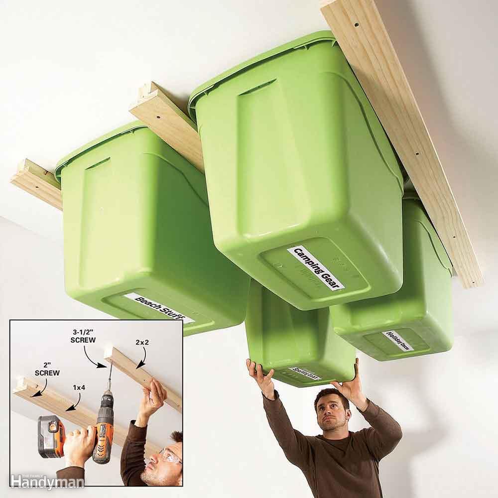 build storage for plastic bins on ceiling
