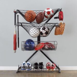 stand alone organizer holding all types of sports equipment